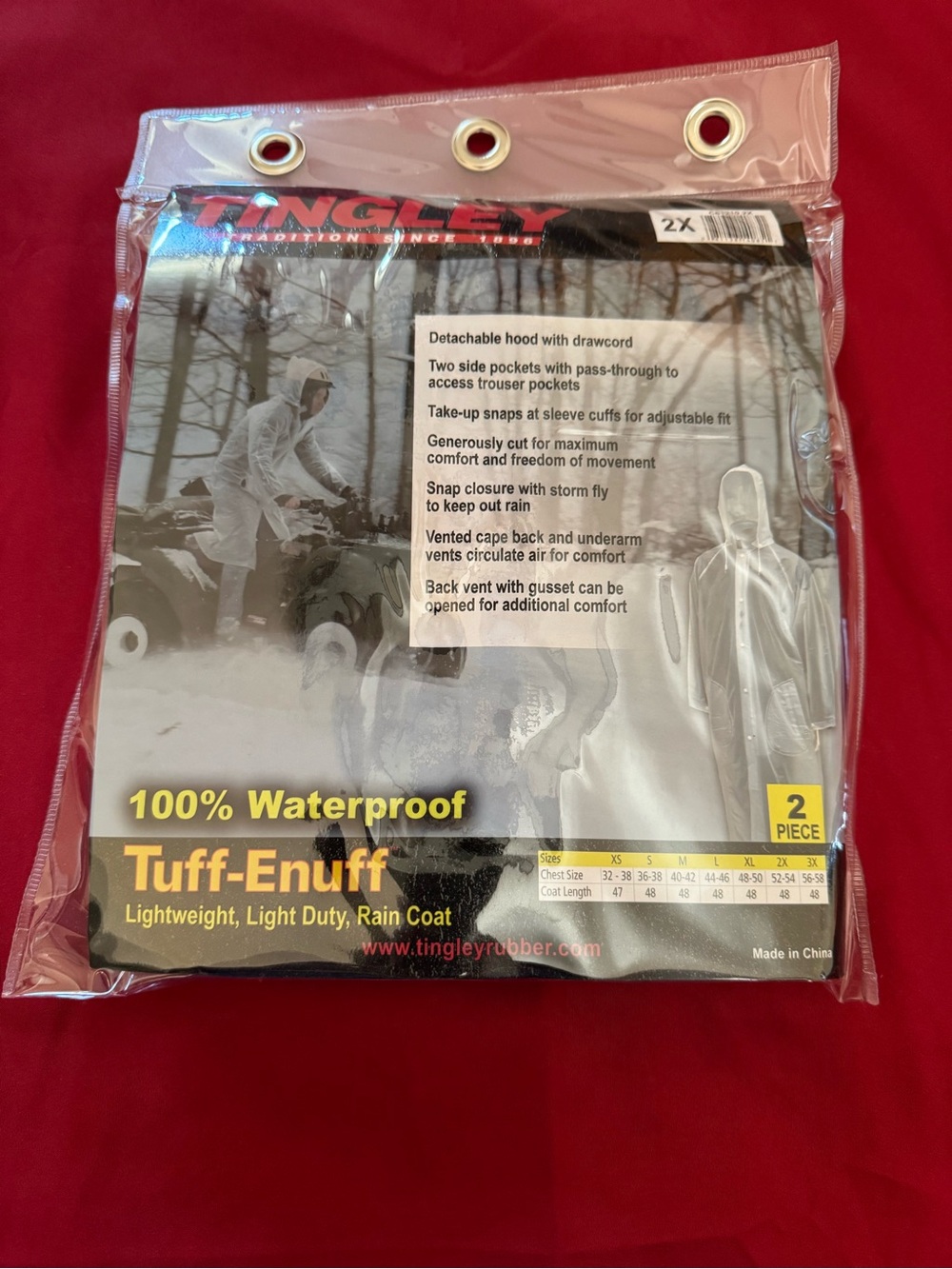 Tingley Tuff-Enuff 2-Piece Waterproof Rain Coat Suit Set Hooded Jacket 2X NWT